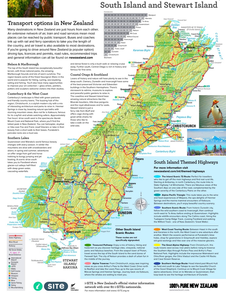 Südinsel (Neuseeland) touristische karte