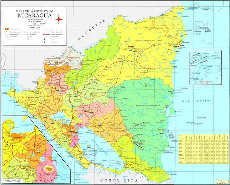 Große detaillierte karte von Nicaragua