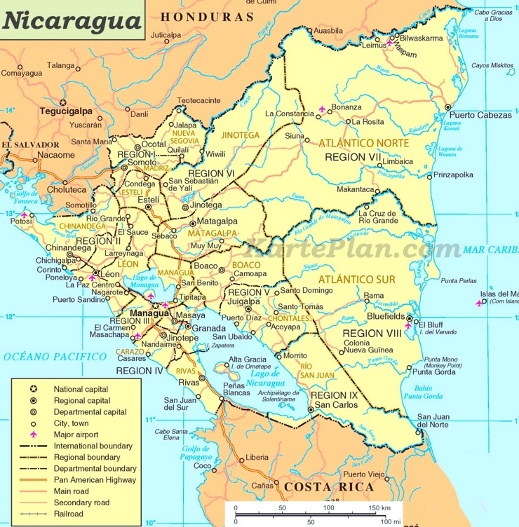 Nicaragua politische karte