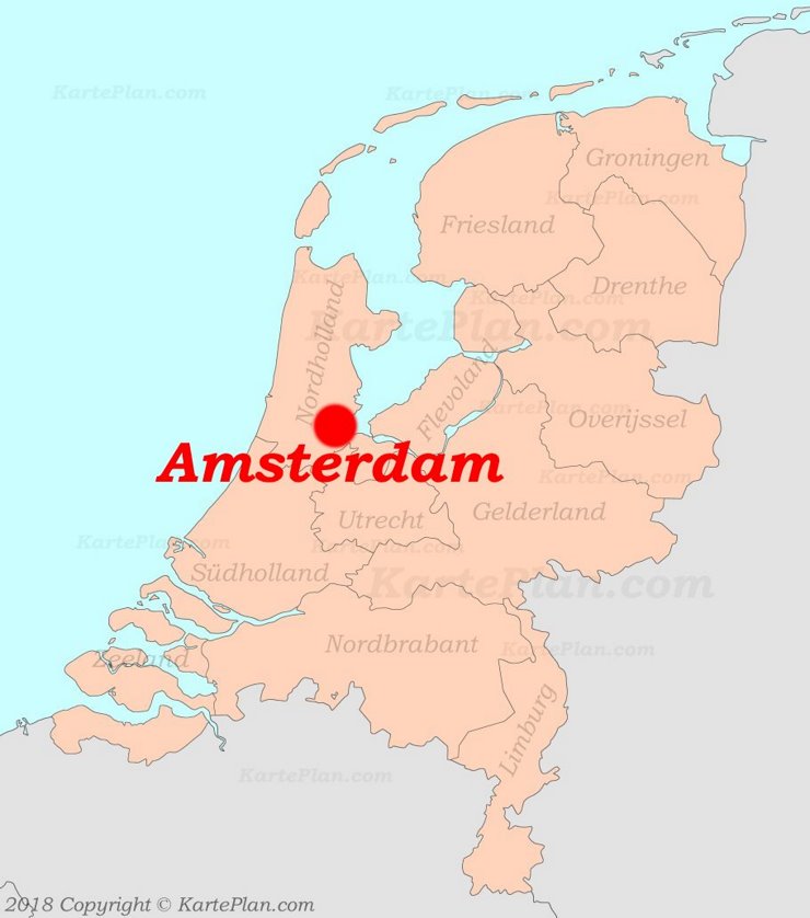 Amsterdam auf der Karte von Niederlande