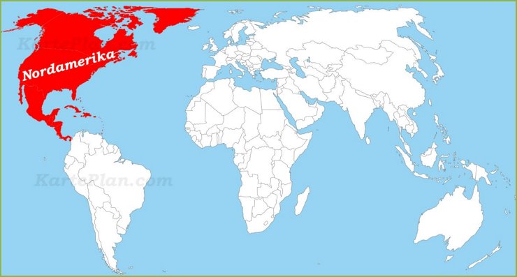 Nordamerika auf der Weltkarte