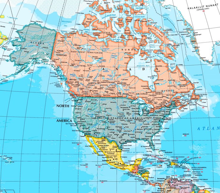 Nordamerika karte mit städten