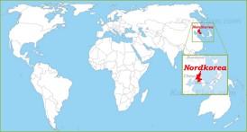 Nordkorea auf der Weltkarte