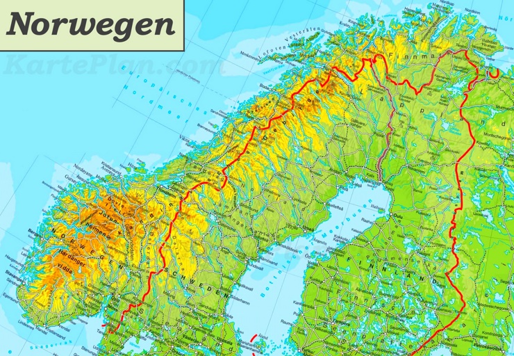 Physische landkarte von Norwegen