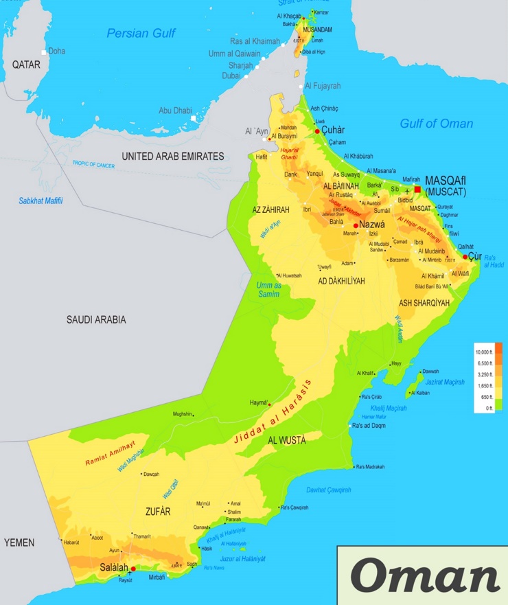Physische landkarte von Oman