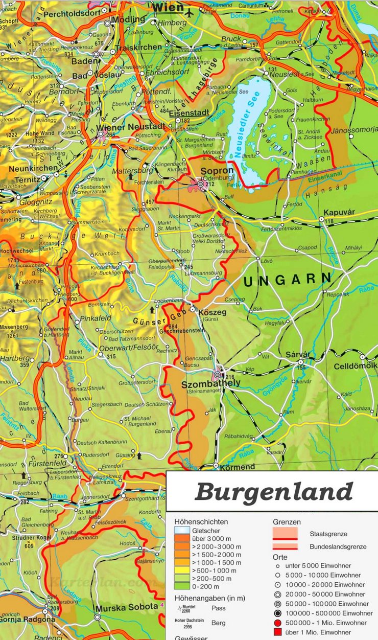 Detaillierte karte von Burgenland
