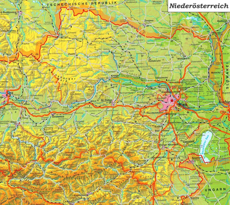 Detaillierte karte von Niederösterreich