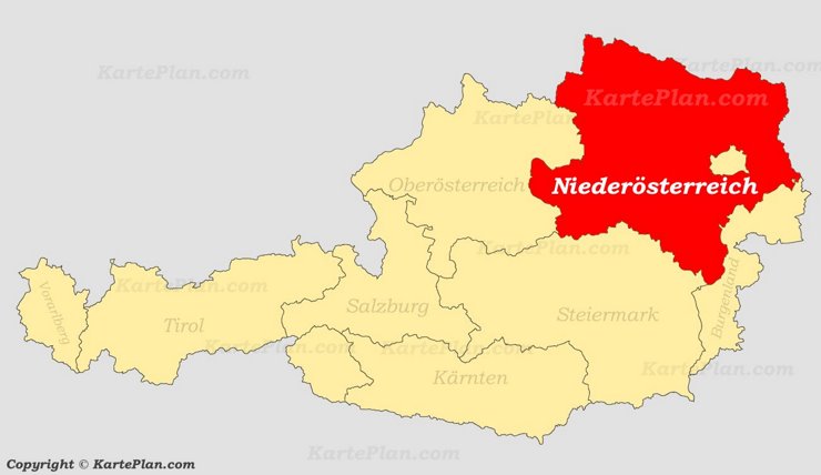 Niederösterreich auf der Österreich Karte