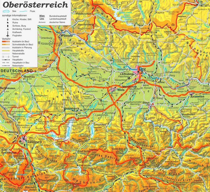 Detaillierte karte von Oberösterreich