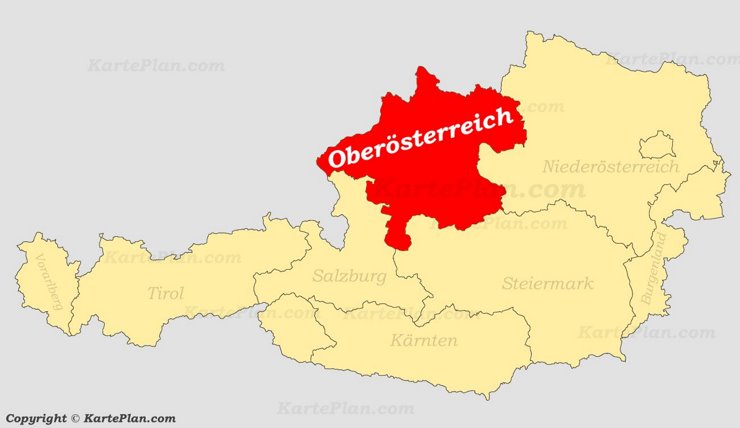 Oberösterreich auf der Österreich Karte