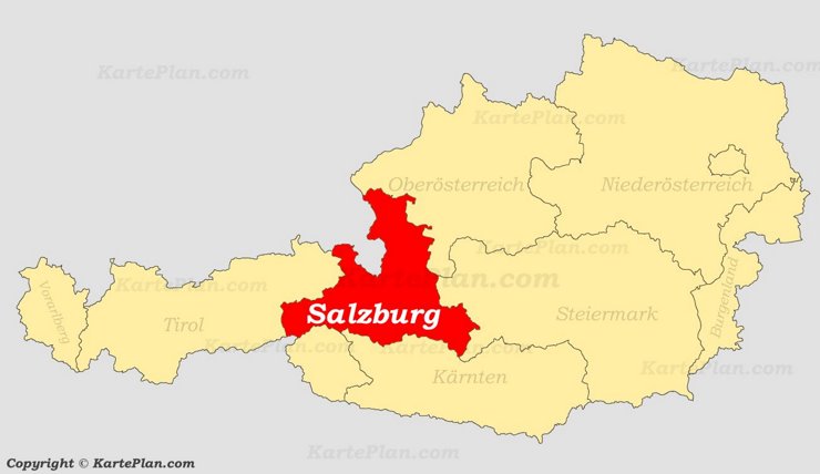 Land Salzburg auf der Österreich Karte