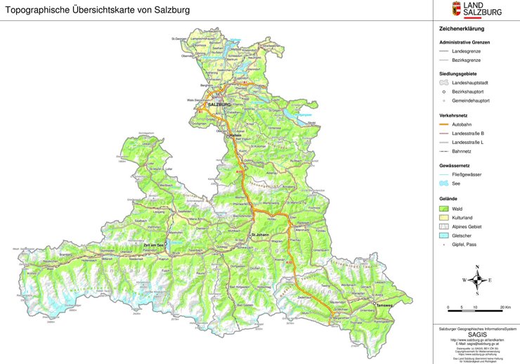 Topographische übersichtskarte von Land Salzburg