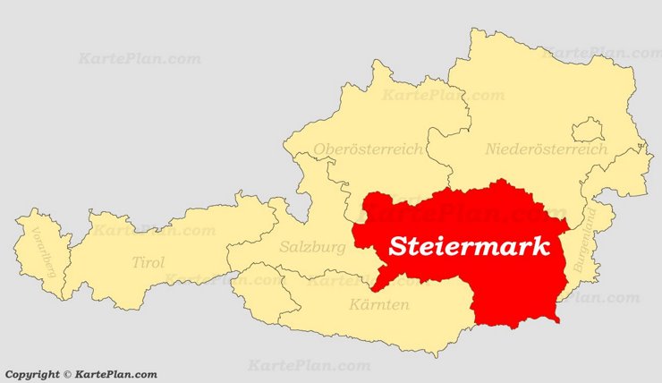 Steiermark auf der Österreich Karte