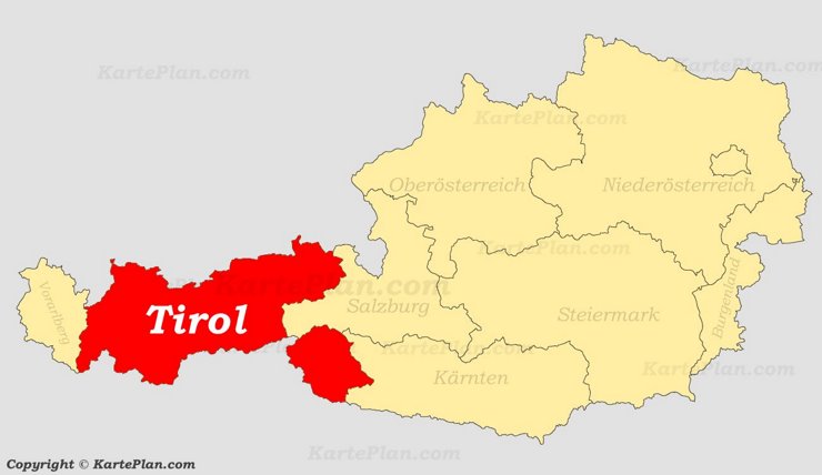 Tirol auf der Österreich Karte