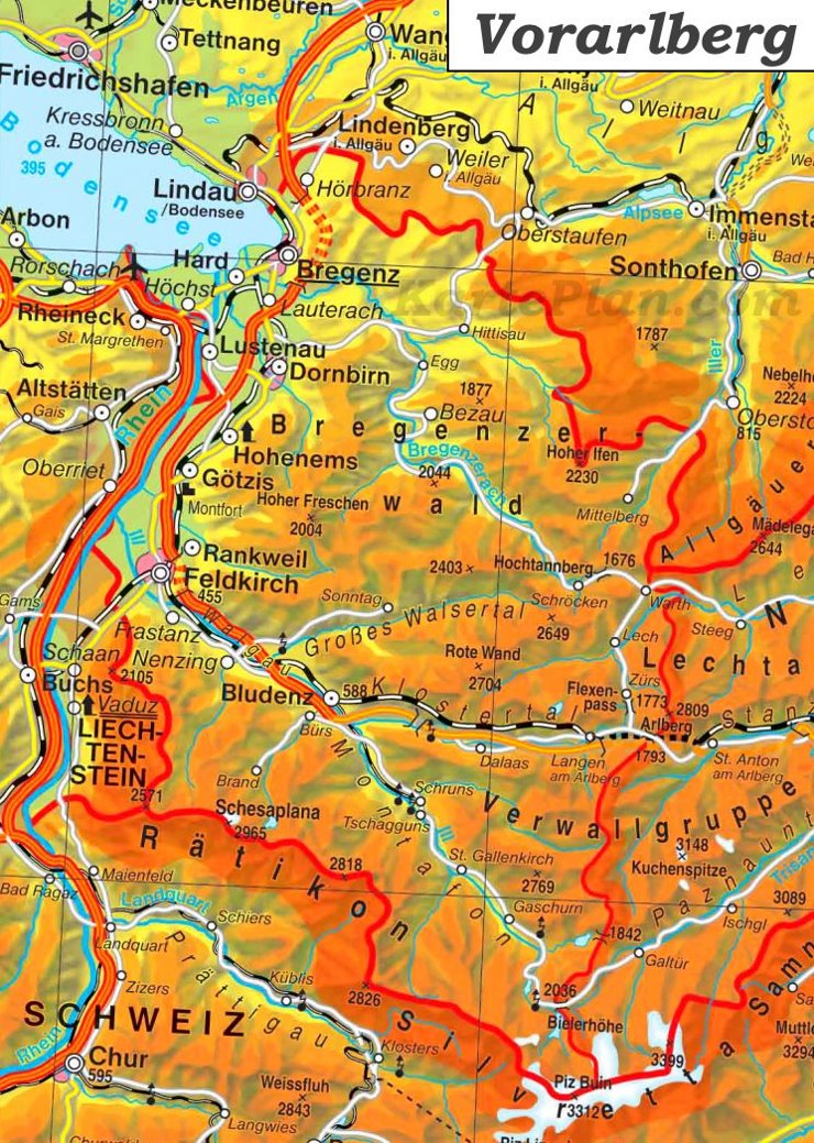 Detaillierte karte von Vorarlberg