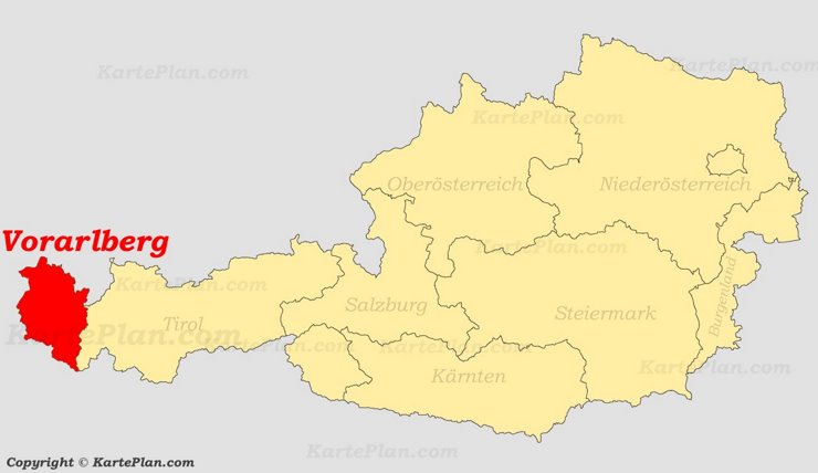Vorarlberg auf der Österreich Karte