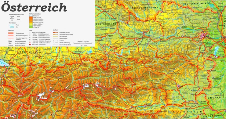Physische landkarte von Österreich