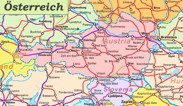 Schienennetz karte von Österreich