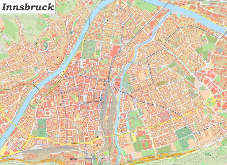 Große detaillierte stadtplan von Innsbruck