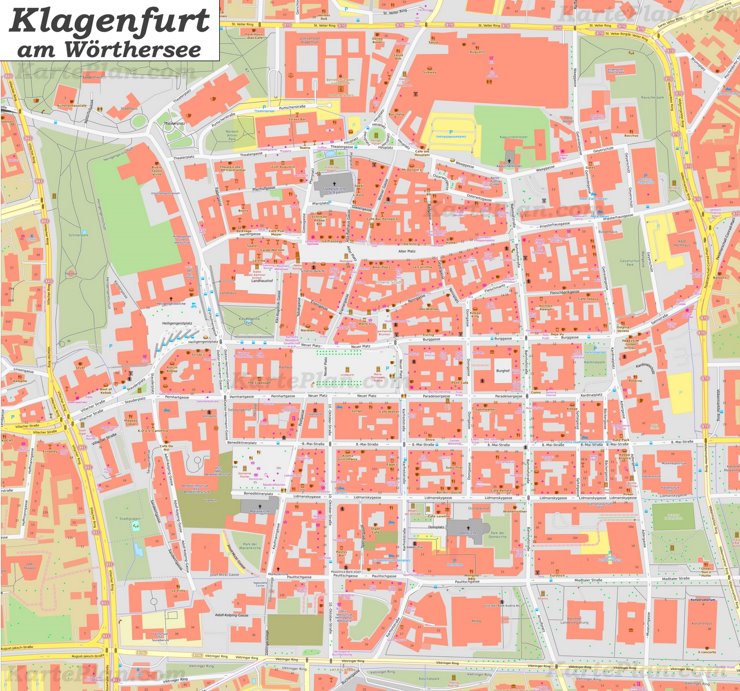 Karte von Klagenfurts Zentrum