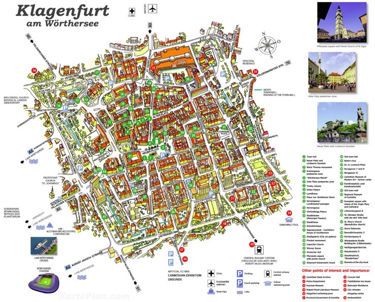 Stadtplan Klagenfurt mit sehenswürdigkeiten