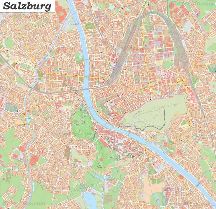 Große detaillierte stadtplan von Salzburg
