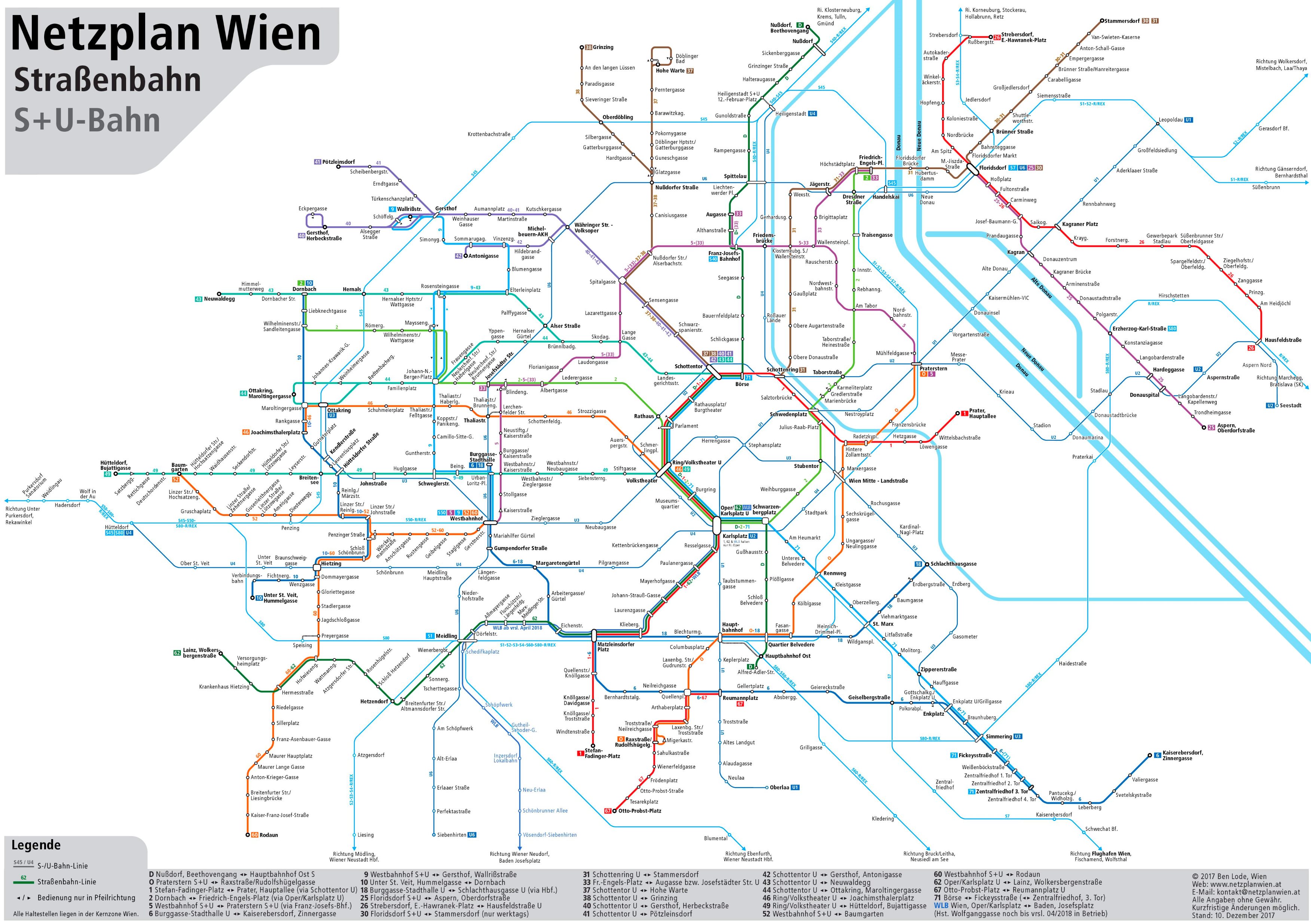 Wien Straßenbahn, SBahn und UBahn netzplan