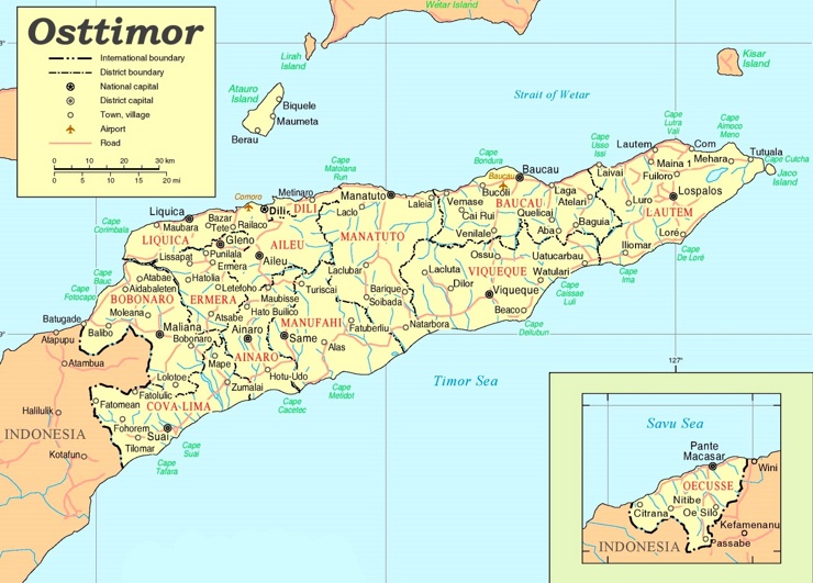 Große detaillierte karte von Osttimor