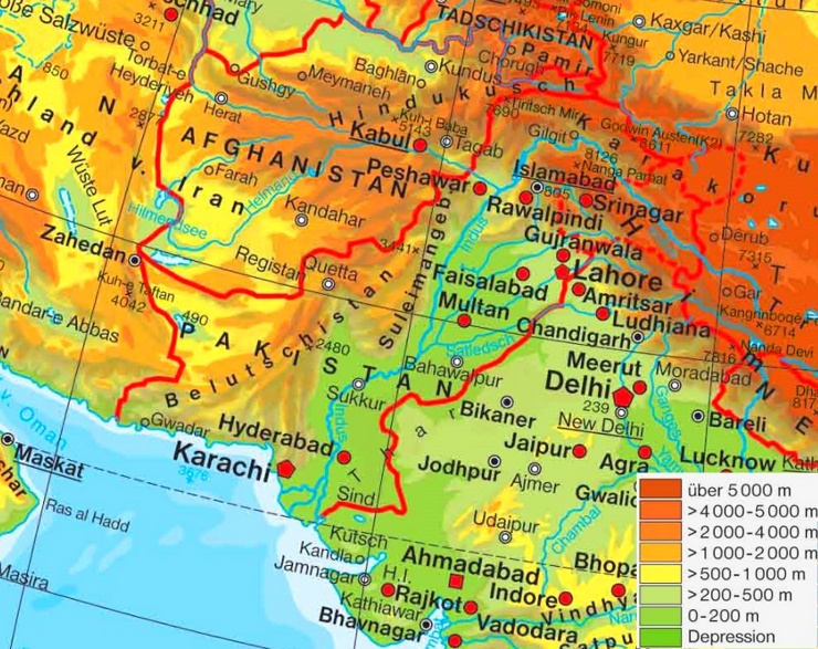 Physische landkarte von Pakistan