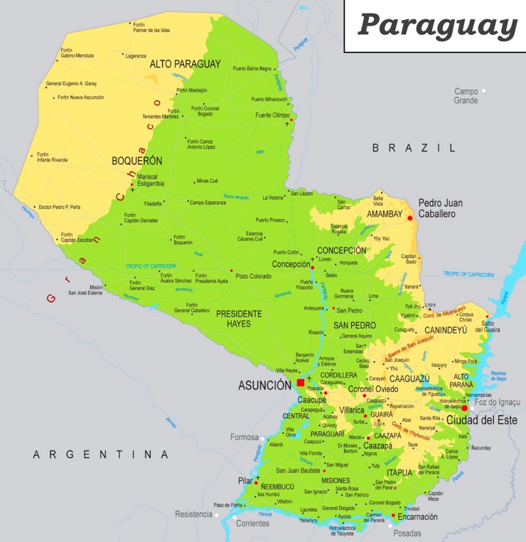 Physische landkarte von Paraguay
