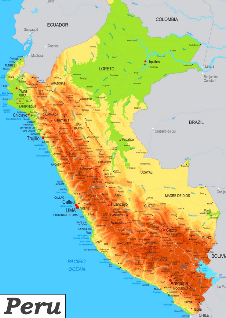 Physische landkarte von Peru