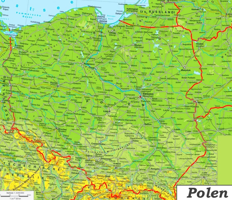 Physische landkarte von Polen