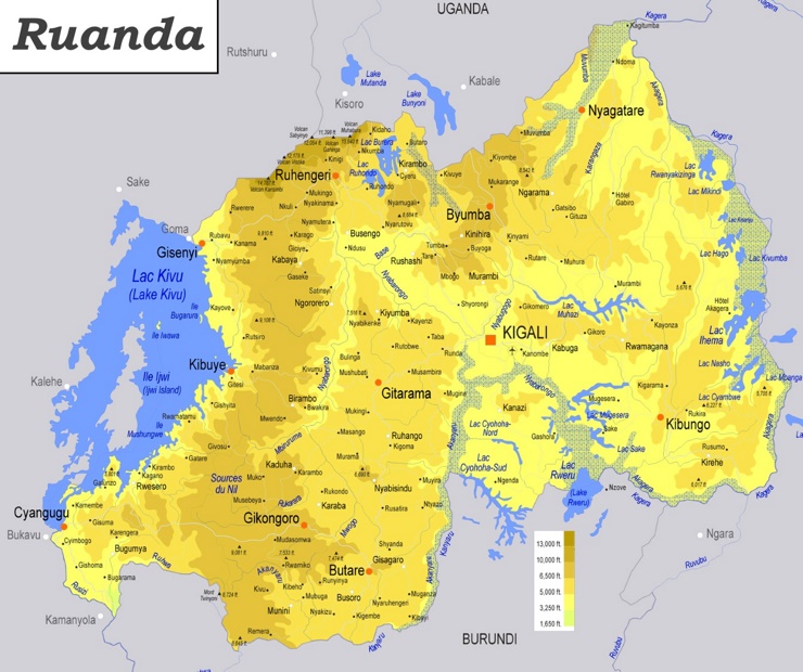 Physische landkarte von Ruanda