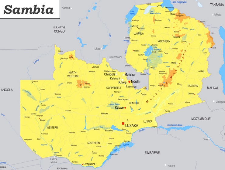 Physische landkarte von Sambia