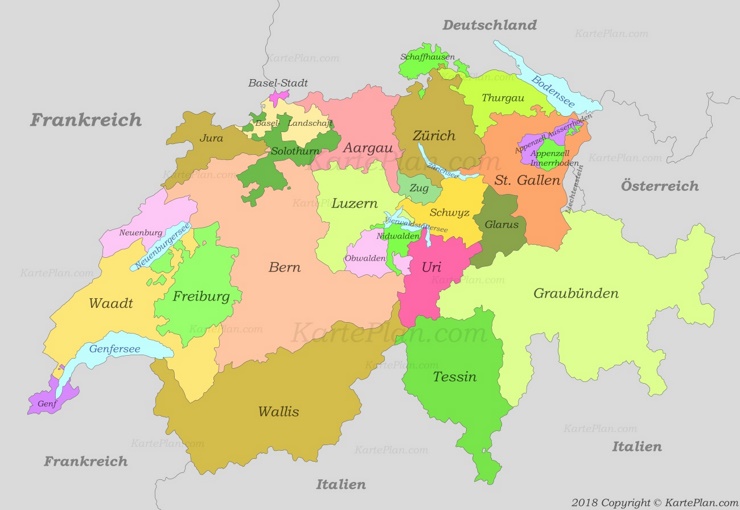 Politische karte der Schweiz