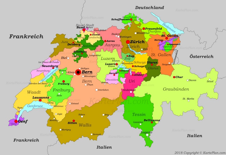 Schweiz karte mit städten