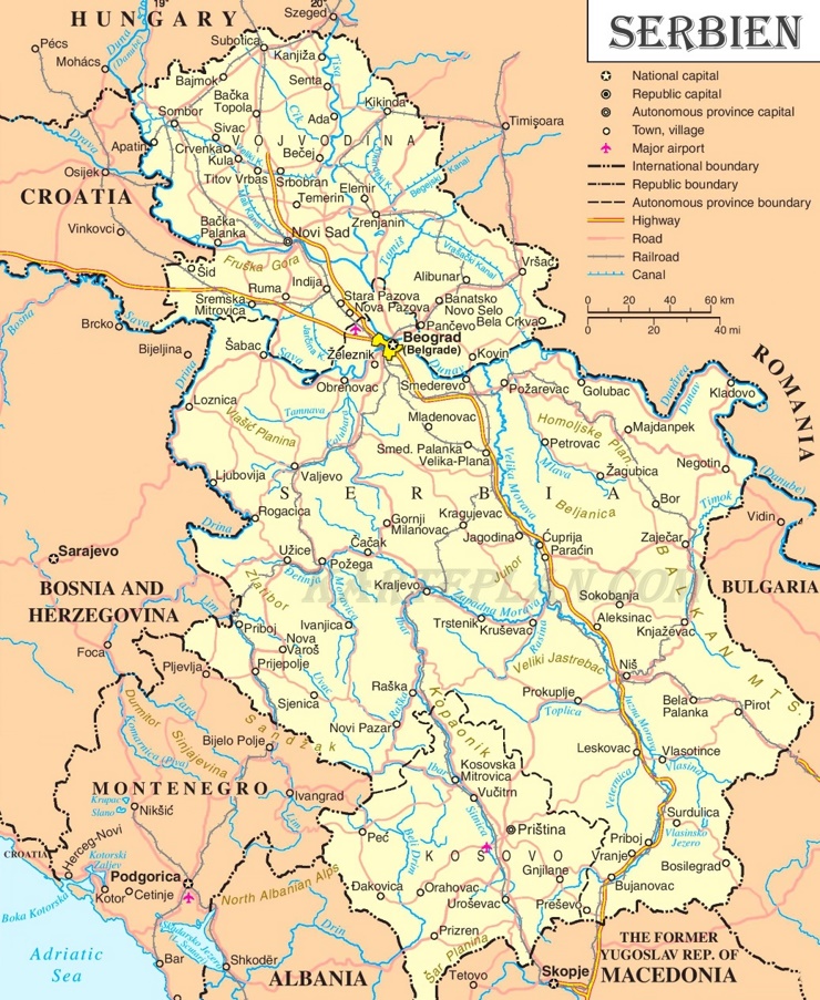 Serbien politische karte