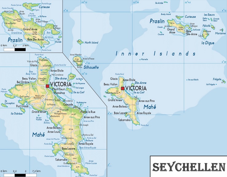 Detaillierte karte von Seychellen
