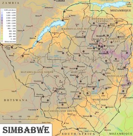 Physische landkarte von Simbabwe