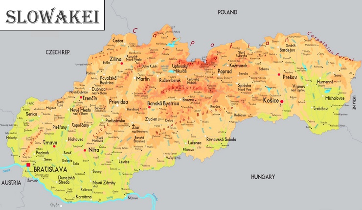 Physische landkarte von Slowakei