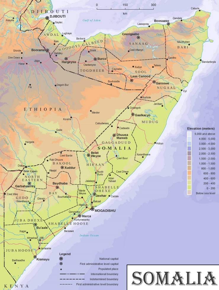 Physische landkarte von Somalia