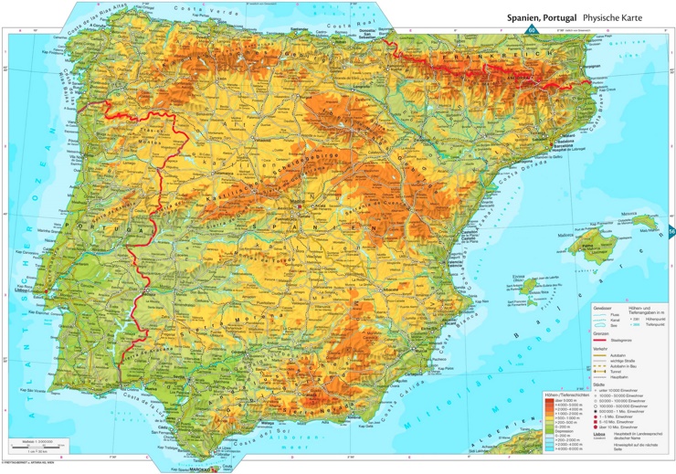Physische landkarte von Spanien