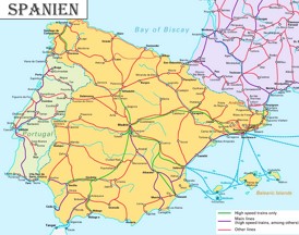 Schienennetz karte von Spanien