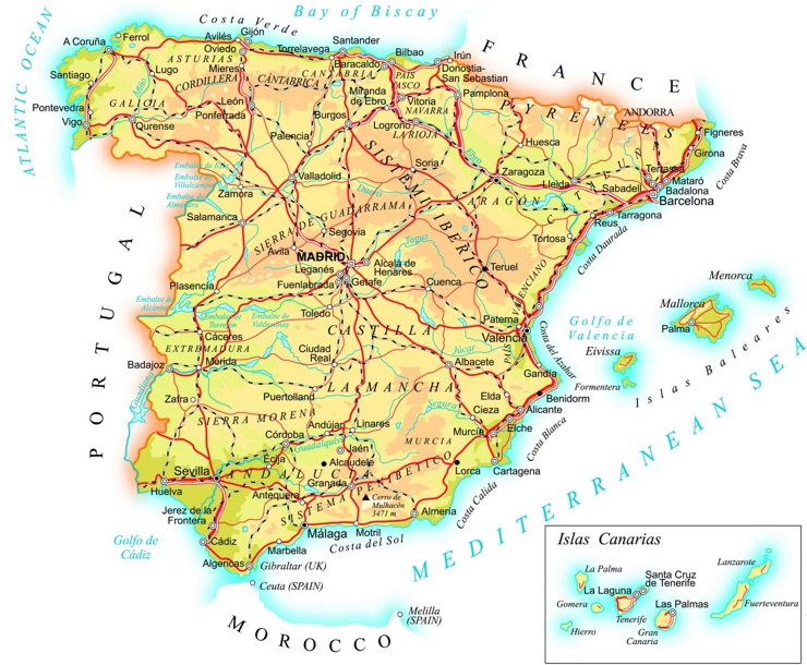 Straßenkarte von Spanien
