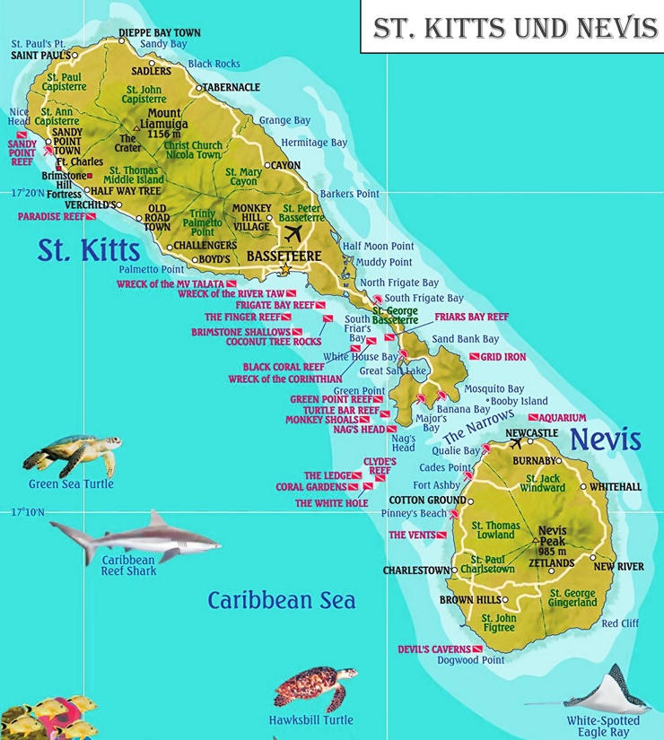 St. Kitts und Nevis touristische karte