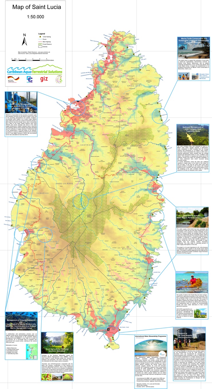 Große detaillierte karte von St. Lucia