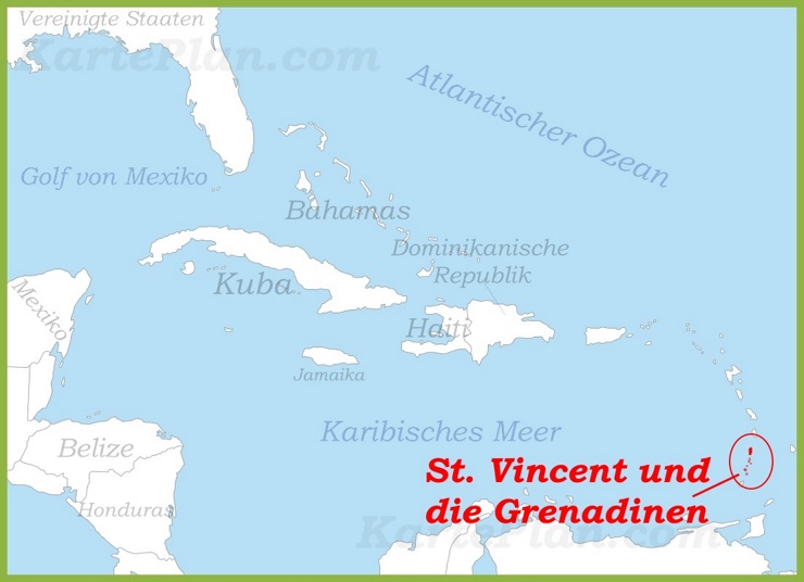 St. Vincent und die Grenadinen auf der karte Karibiks