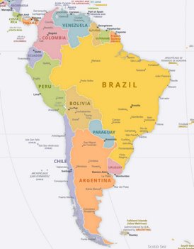Politische Karte Südamerikas mit den Hauptstädten