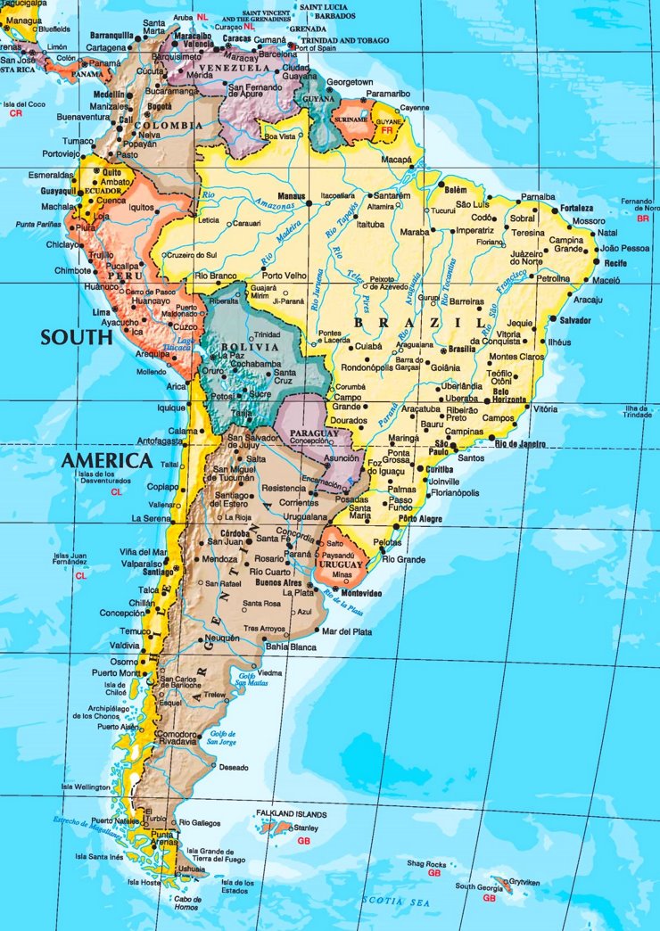 Südamerika karte mit städten