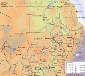 Physische landkarte von Sudan